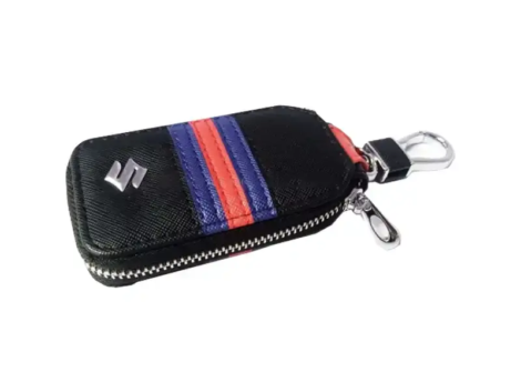 suzuki-zipper-jeans-key-cover-pouch-black-with-red-blue-strip-keychain-ring-63